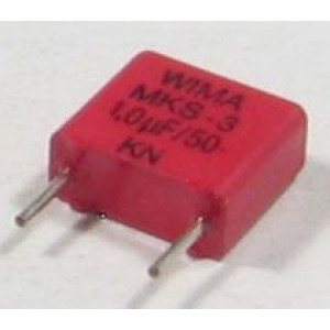 1u/50V WIMA, svitkový kondenzátor radiální, RM=7,5mm