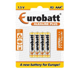 Baterie EUROBATT 1,5V AAA (LR03) Alkaline Plus, blistr 4ks