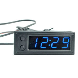 Teploměr,hodiny,voltmetr panelový 3v1, 12V, modrý, 2 tepl.čidla