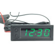 Teploměr,hodiny,voltmetr panelový 3v1, 12V, zelený, 2 tepl.čidla