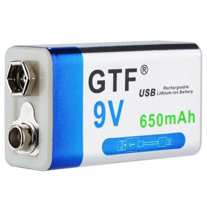 Nabíjecí baterie Li-ion 9V 650mAh 6F22, GTF, napájení USB