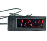 Teploměr,hodiny,voltmetr panelový 3v1, 12V, červený, 1 tepl.čidlo