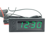 Teploměr,hodiny,voltmetr panelový 3v1, 12V, zelený, 1 tepl.čidlo