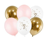 Narozeninové balónky ONE,bílé, zlaté, růžové 30cm, 5ks