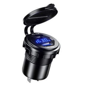 Napájecí zdířka s voltmetrem 12-24V/45W USB-A + USB-C (5V, 9V, 19V) PD