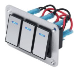 Hliníkový panel se 3 vypínači Rocket switch 12/24V - modré podsvícení