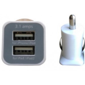 USB zástrčka - nabíječka do autozapalovače 2xUSB 3.1Ah bílá