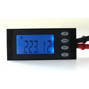 Digitální panelový měřič voltmetr a ampermetr s měřičem spotřeby