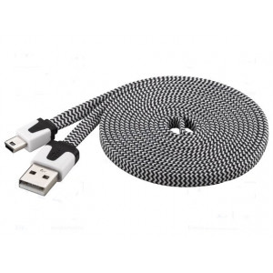 Kabel USB 2.0,plochý USB A vidlice, USB A mini vidlice 2m