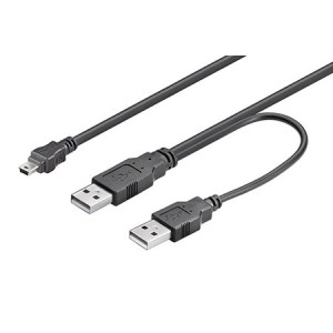 Kabel USB 2.0 USB A vidlice x2,USB B mini vidlice 1m černá