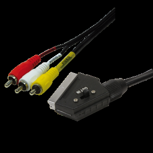 Kabel RCA vidlice x3,SCART vidlice 2m černá