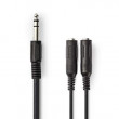 Stereofonní Audio Kabel | 6,35mm Zástrčka - 2× 6,35 mm Zásuvka | 0,2 m | Černá barva