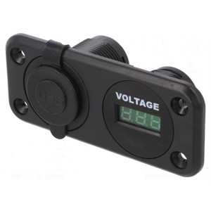 Voltmetr USB A zásuvka x2 Nap.napětí: 6÷33VDC 5V/2x2,1A černá