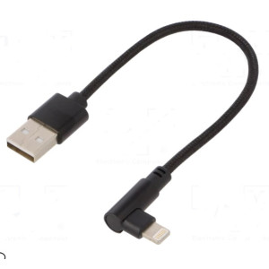 Kabel USB 2.0 Apple Lightning úhlová zástrčka 0,2m černá