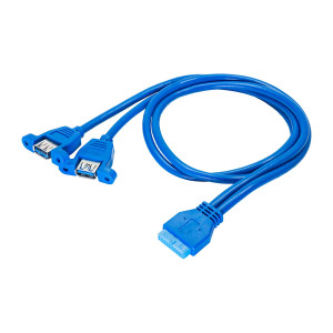 Kabel: USB-USB USB 3.0 19pin,USB A zásuvka x2 0,65m