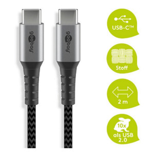 Kabel USB 2.0 USB C vidlice,z obou stran 2m 480Mbps textilní
