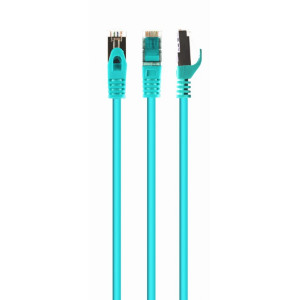 Patch cord S/FTP 6a drát Cu LSZH zelená 15m 27AWG Økab: 5,8mm