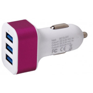 Autoadaptér USB do automobilu fialový 12-24V 3xUSB 4.1A