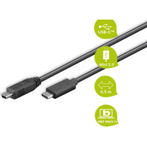Kabel High Speed,USB 2.0,USB 3.1 0,5m černá 0,48Gbps