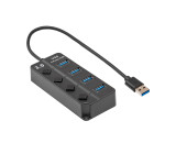 Hub USB USB 3.0 s vypínačem černá Počet portů: 4 0,3m