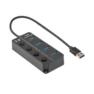 Hub USB USB 3.0 s vypínačem černá Počet portů: 4 0,3m