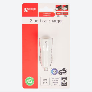 Nabíjecí CL adaptér USB A + USB C  2.4A  bílý