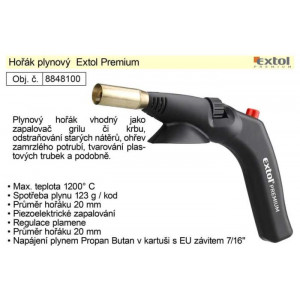 Plynový hořák Extol Premium na plynové kartuše se EU závitem 7/16"