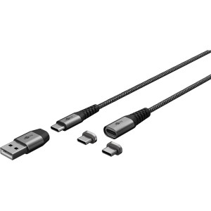 Kabel magnetický,USB 3.1 1m černo-šedá Žíla: Cu,pocínované