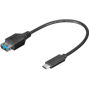 Kabel OTG,USB 3.0 USB A zásuvka,USB C vidlice 0,2m černá