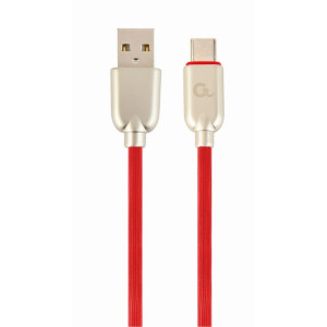 Kabel USB 2.0 USB A vidlice,USB C vidlice zlacený 2m červená