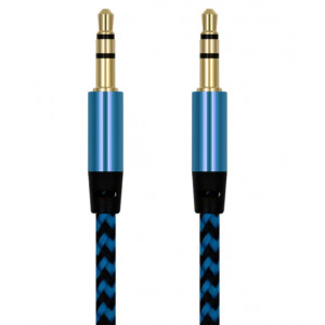 Profi audio kabel JACK 3,5mm opletený zlacený stereo modrý 1m