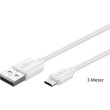 Kabel USB 2.0 USB A vidlice,USB B micro vidlice 3m bílá PVC