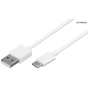 Kabel USB 2.0 USB A vidlice,USB C vidlice 0,5m bílá Žíla: Cu