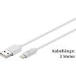 Kabel USB 2.0 vidlice Apple Lightning,USB A vidlice 3m bílá