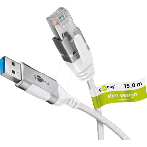 Kabel slim,USB 3.0 RJ45 vidlice,USB A vidlice niklovaný 15m