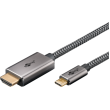 Kabel HDMI vidlice,USB C vidlice textilní 2m černá,stříbrná