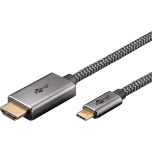 Kabel HDMI vidlice,USB C vidlice textilní 2m černá,stříbrná