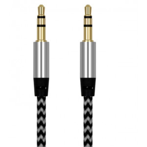 Profi audio kabel JACK 3,5mm opletený zlacený stereo šedý/stříbrný 1m