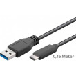 Kabel USB 3.0 USB A vidlice,USB C vidlice 0,15m černá