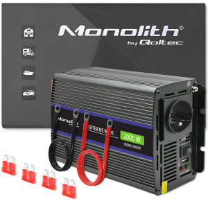 Měnič: DC/AC 1kW Uvýst: 230VAC 12VDC Výv: síťové 230 V,USB 90%
