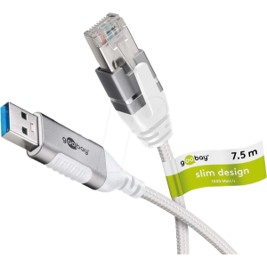Kabel slim,USB 3.0 RJ45 vidlice,USB A vidlice niklovaný 7,5m