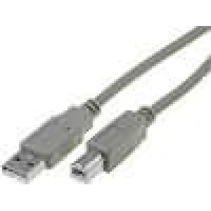 Kabel USB 2.0 USB A vidlice - USB B vidlice niklovaný 3m šedá