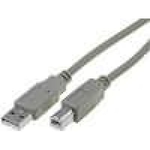 Kabel USB 2.0 USB A vidlice,USB B vidlice niklovaný 5m šedá