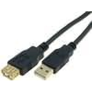 Kabel USB 2.0 USB A zásuvka USB A vidlice zlacený 3m černá