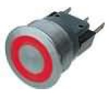 Přepínač odolný vandalům bez aretace červené podsvícení 24V SPDT 3A/250VAC IP40 22mm