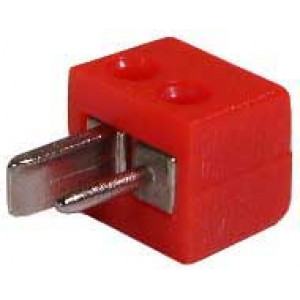 Zástrčka reproduktorová kabelová 90° šroubovací červená