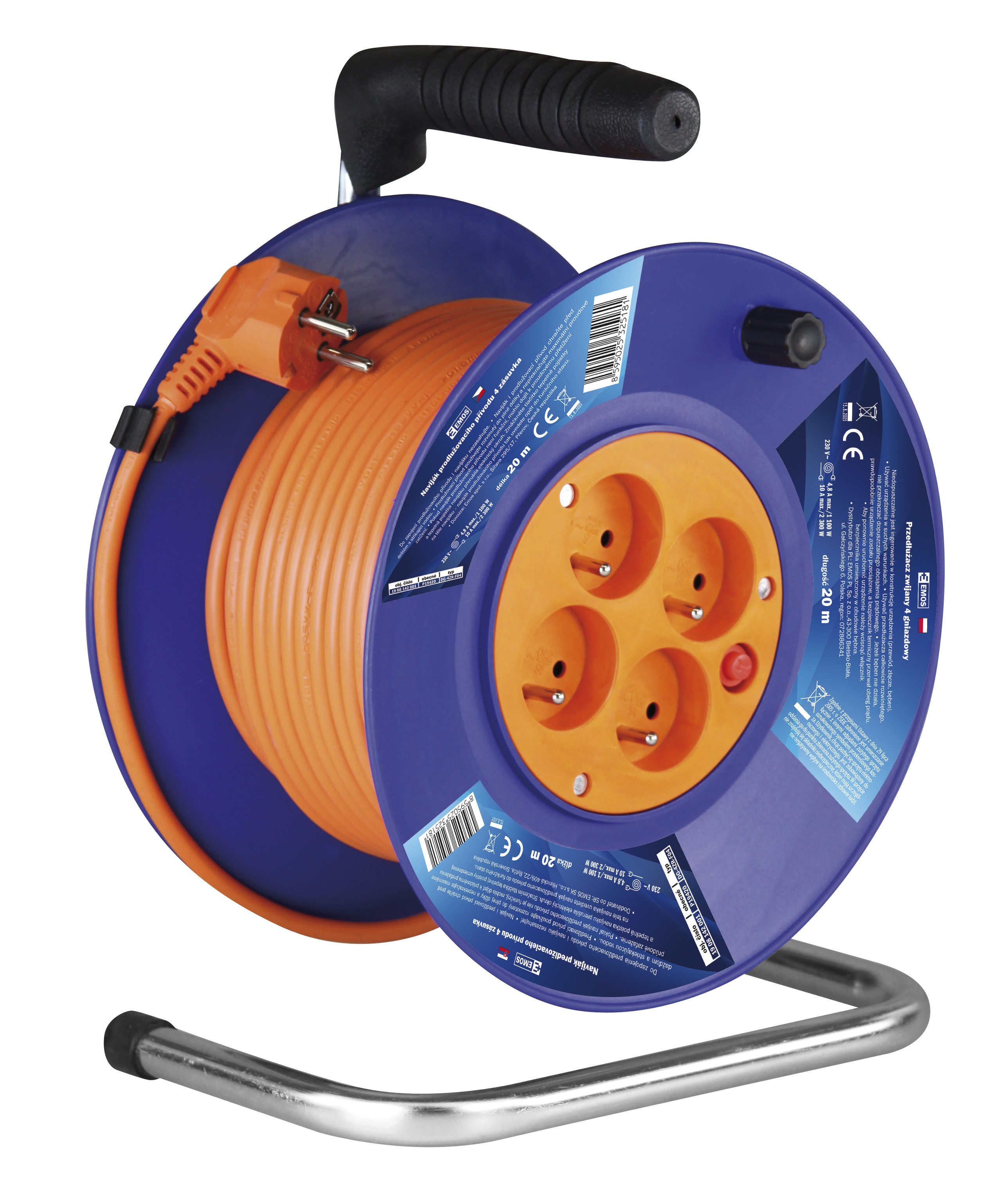 EMOS P19420 PVC prodlužovací kabel na bubnu – 4 zásuvky, 20m, 1mm2