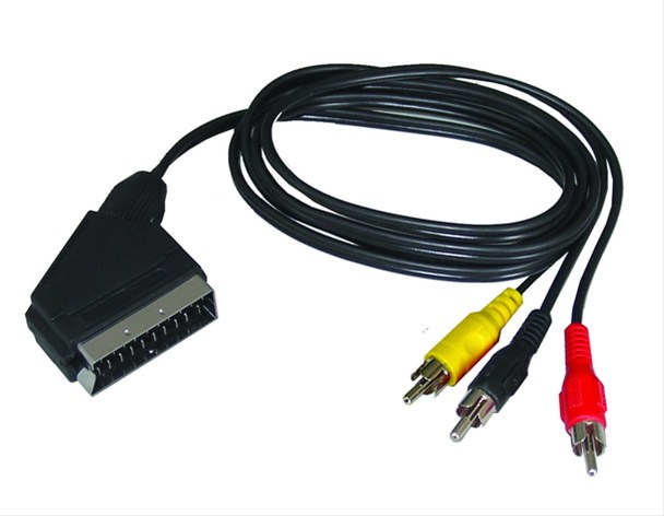 SSV0301E SCART kabel, SCART konektor - 3x CINCH konektor, přepínatelný, 1m, sáček
