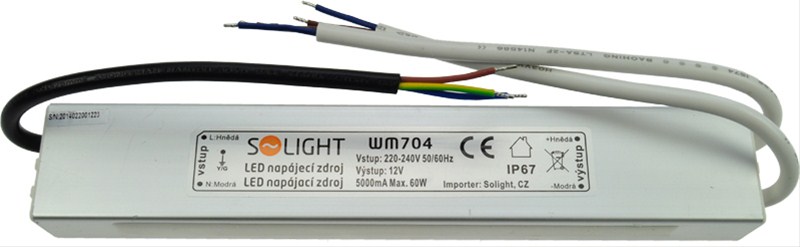 SOLIGHT WM704 LED napájecí zdroj, 230V - 12V, 5A, 60W, IP67