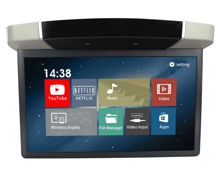 Stropní LCD monitor 15,6&quot; šedý s OS. Android HDMI / USB, dálkové ovládání se snímačem pohybu